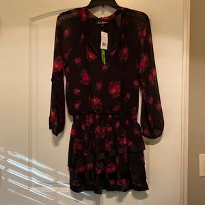 Sam Edelman Russian Romance Layered Hem Floral Long Sleeve  Dress in Size M. NWT